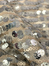 Soft Sandalwood/Silver 100% Nylon Horizontal Flip Sequins On Mesh Knit - LA Designer - 52W