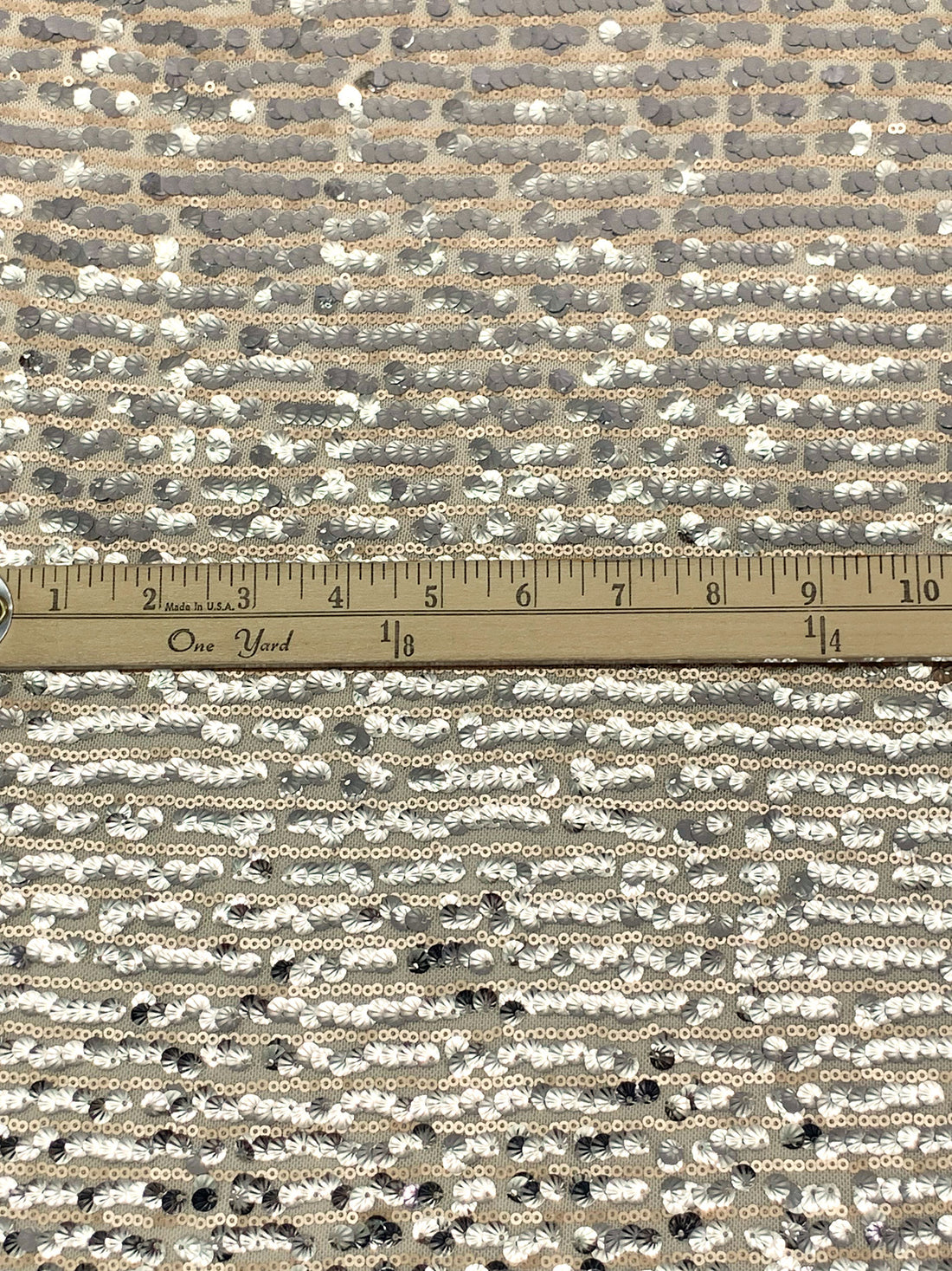 Soft Sandalwood/Silver 100% Nylon Horizontal Flip Sequins On Mesh Knit - LA Designer - 52W