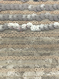Soft Sandalwood/Silver 100% Nylon Horizontal Flip Sequins On Mesh Knit - LA Designer - 52W