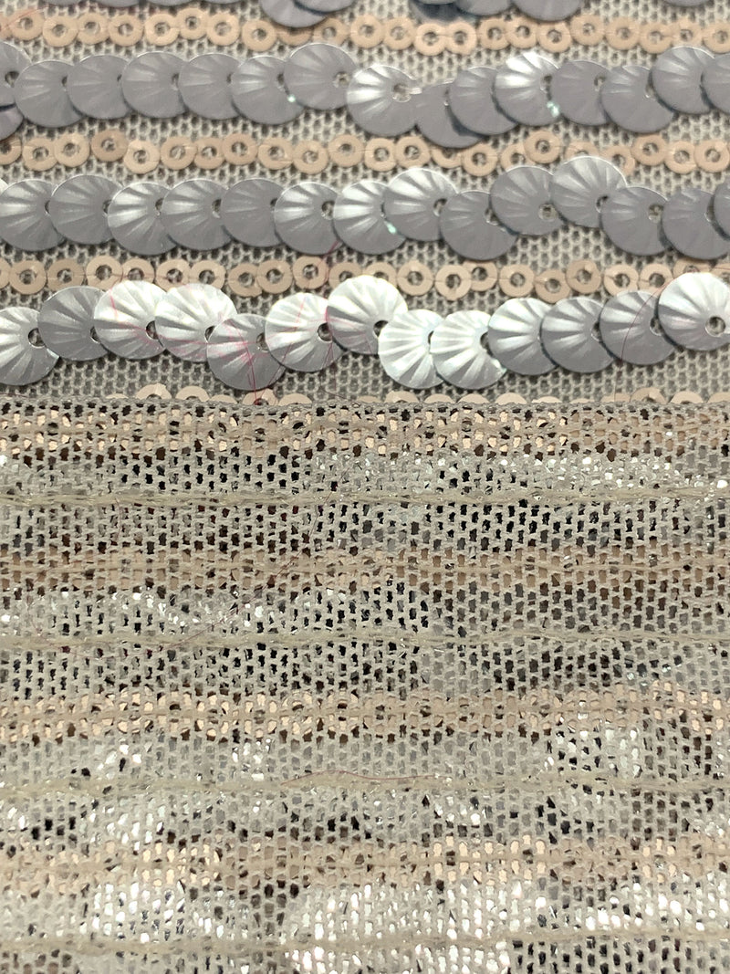 Soft Sandalwood/Silver 100% Nylon Horizontal Flip Sequins On Mesh Knit - LA Designer - 52W