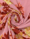 Dusty Pink/Deep Auburn/Old Gold 100% Rayon Painterly Floral Print Crinkle Challis 54W