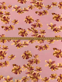 Dusty Pink/Deep Auburn/Old Gold 100% Rayon Painterly Floral Print Crinkle Challis 54W