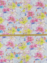 Dusty Lavender/Lemon/Brink Pink/Multi 100% Rayon Painterly Floral Print Gauze 56W