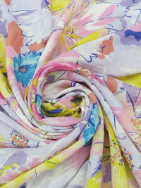 Dusty Lavender/Lemon/Brink Pink/Multi 100% Rayon Painterly Floral Print Gauze 56W