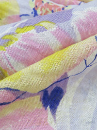 Dusty Lavender/Lemon/Brink Pink/Multi 100% Rayon Painterly Floral Print Gauze 56W