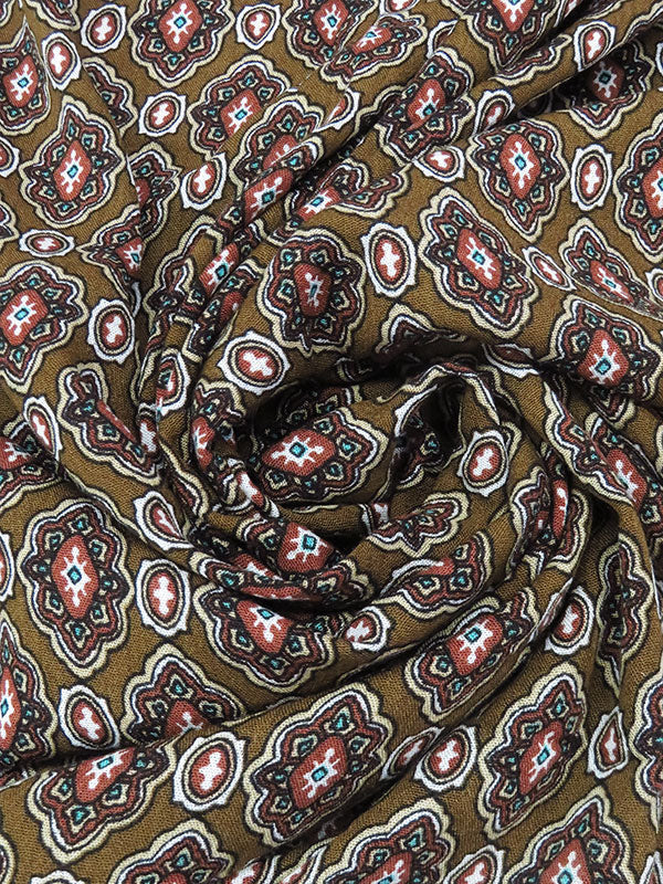 Coffee Brown/Stone Beige/Aqua Blue/Chocolate Brown 100% Rayon Medallion Print Crinkle Challis 54W