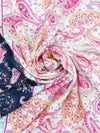 Hot Fruit Punch Pink/Dark Navy/Soft Tangerine/Multi 100% Rayon Double Border Floral Paisley Print Gauze 54W