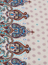 Cappuccino Beige/Bright Sky Blue/Mauve Purple/Multi 100% Rayon Floral Double Border Medallion Print Challis 54W