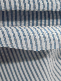 Slate Blue/White Cotton/Polyester Vertical Stripe Weave Seersucker Shirt Weight Woven - Robert Kaufman - 57W
