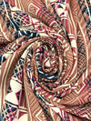 Coyote Brown/Muted Navy/White Coffee 100% Polyester Vertical Geometric Print Bubble Crepe 60W