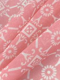 Ruddy Pink/Off-White 100% Polyester Geometric Floral Medallion Print Crepe Chiffon 58W