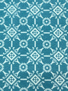 Teal Blue/Off-White 100% Polyester Geometric Floral Medallion Print Crepe Chiffon 56W