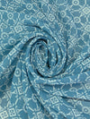 Teal Blue/Off-White 100% Polyester Geometric Floral Medallion Print Crepe Chiffon 56W