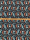 Dark Navy/Atomic Tangerine/White 100% Rayon Floral Medallion Print Crinkle Challis 56W