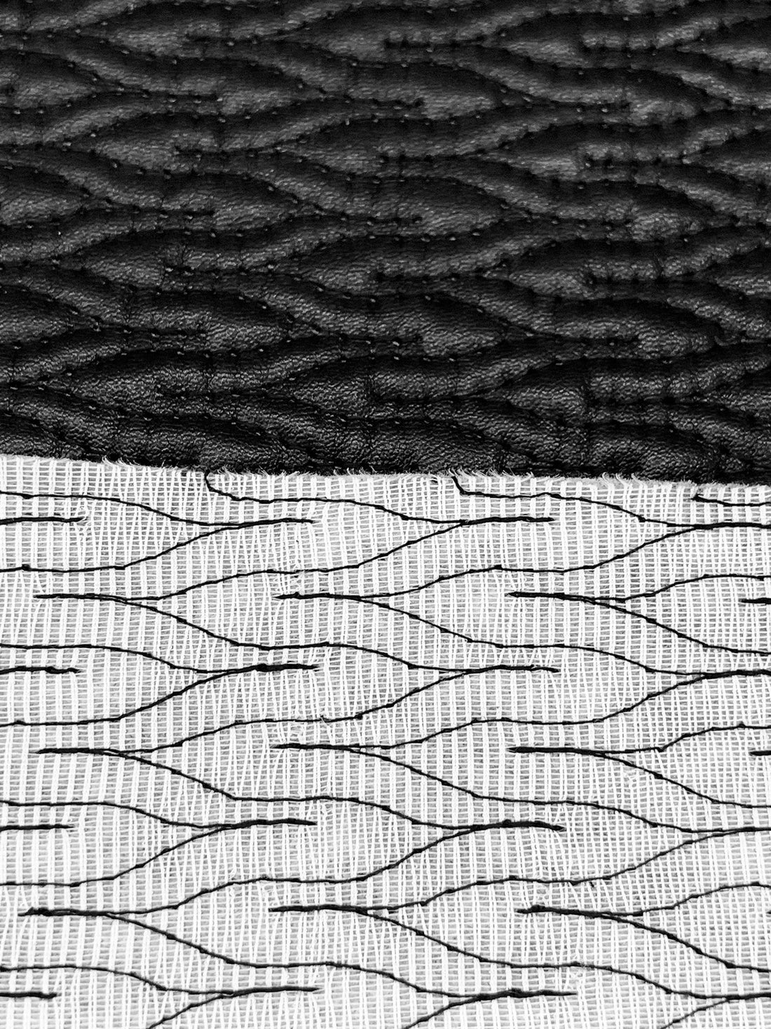 Black 100% Polyurethane Wavy Quilted Faux Leather Coating - NY Designer - 52W