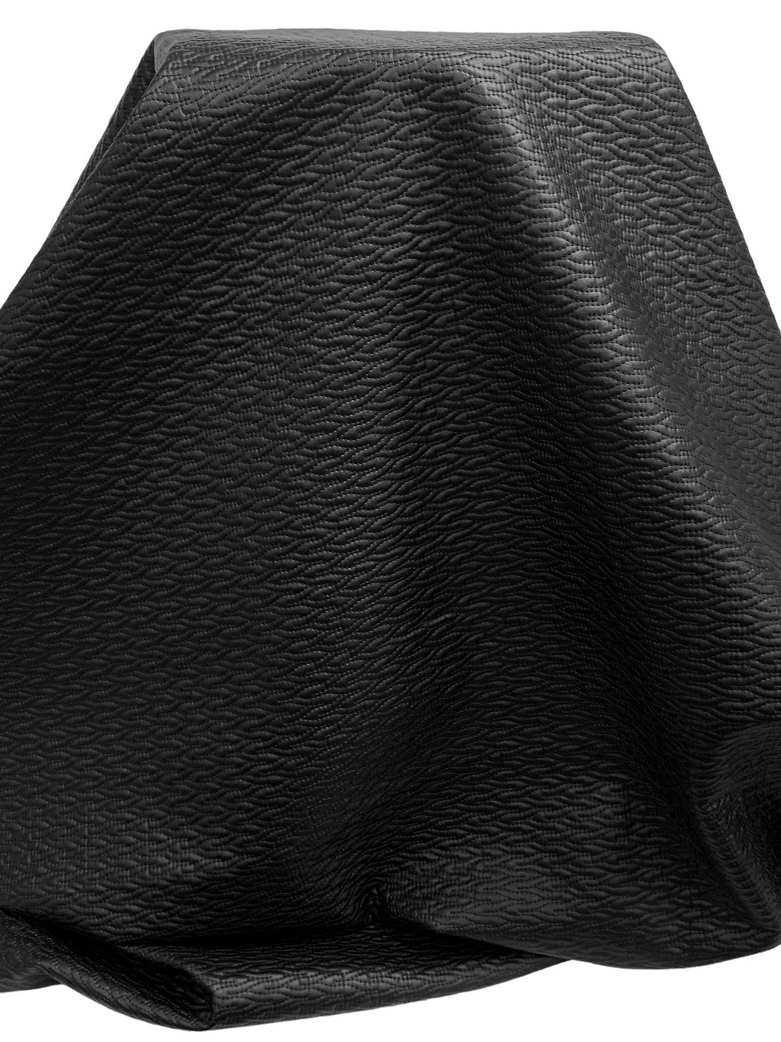 Black 100% Polyurethane Wavy Quilted Faux Leather Coating - NY Designer - 52W