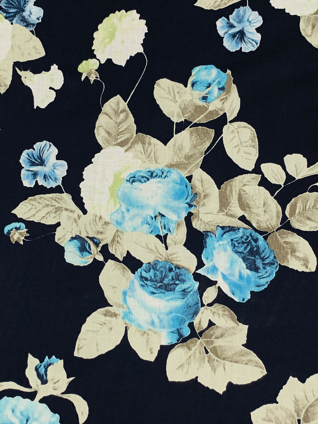 Midnight Navy/Sage/Sky Blue 100% Cotton Floral Print Voile - NY Designer - 55W