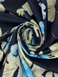 Midnight Navy/Sage/Sky Blue 100% Cotton Floral Print Voile - NY Designer - 55W