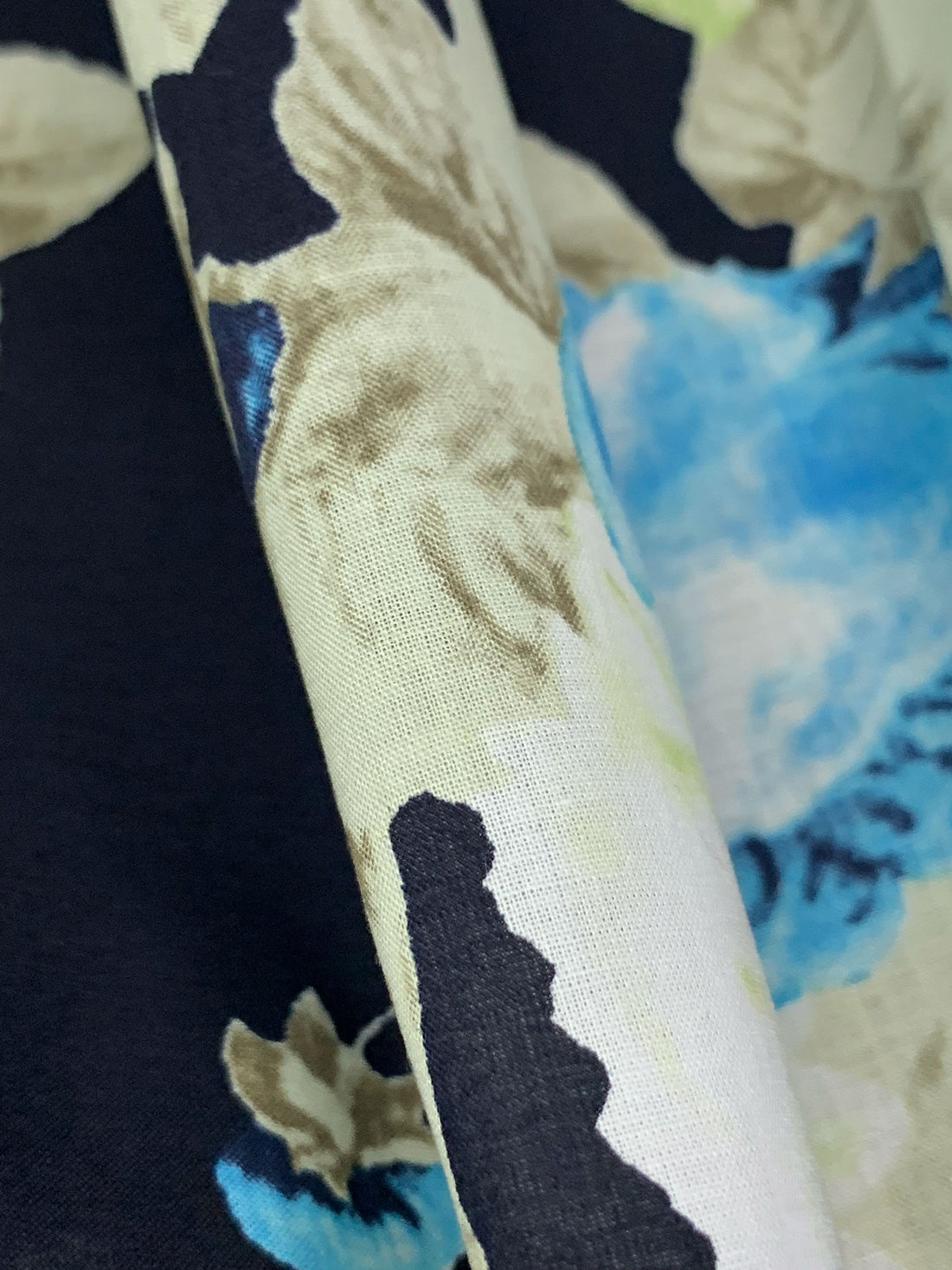 Midnight Navy/Sage/Sky Blue 100% Cotton Floral Print Voile - NY Designer - 55W
