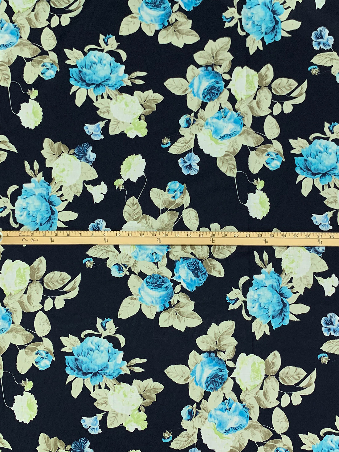 Midnight Navy/Sage/Sky Blue 100% Cotton Floral Print Voile - NY Designer - 55W