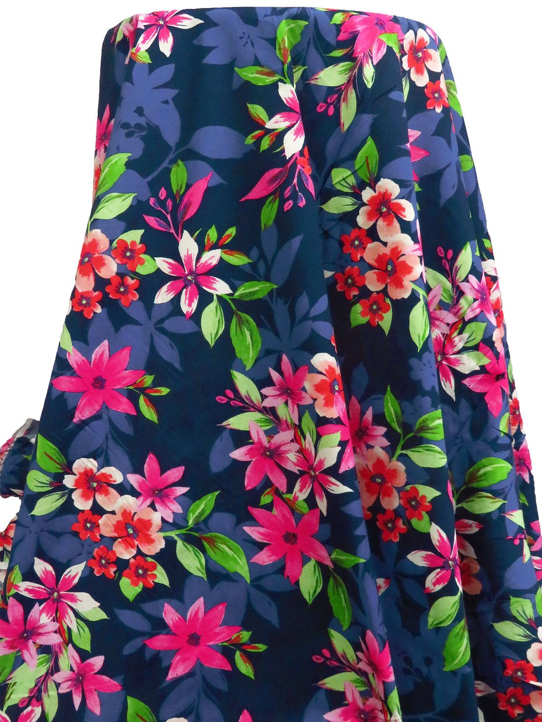 Midnight Blue/Raspberry/Green Apple/Multi 100% Cotton Tropical Floral Print Poplin Shirting 58W