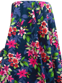 Midnight Blue/Raspberry/Green Apple/Multi 100% Cotton Tropical Floral Print Poplin Shirting 58W