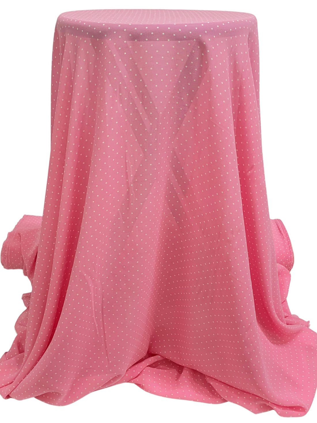 Charm Pink/Muted Cream 100% Silk Mini Polka Dot Print Chiffon 53W