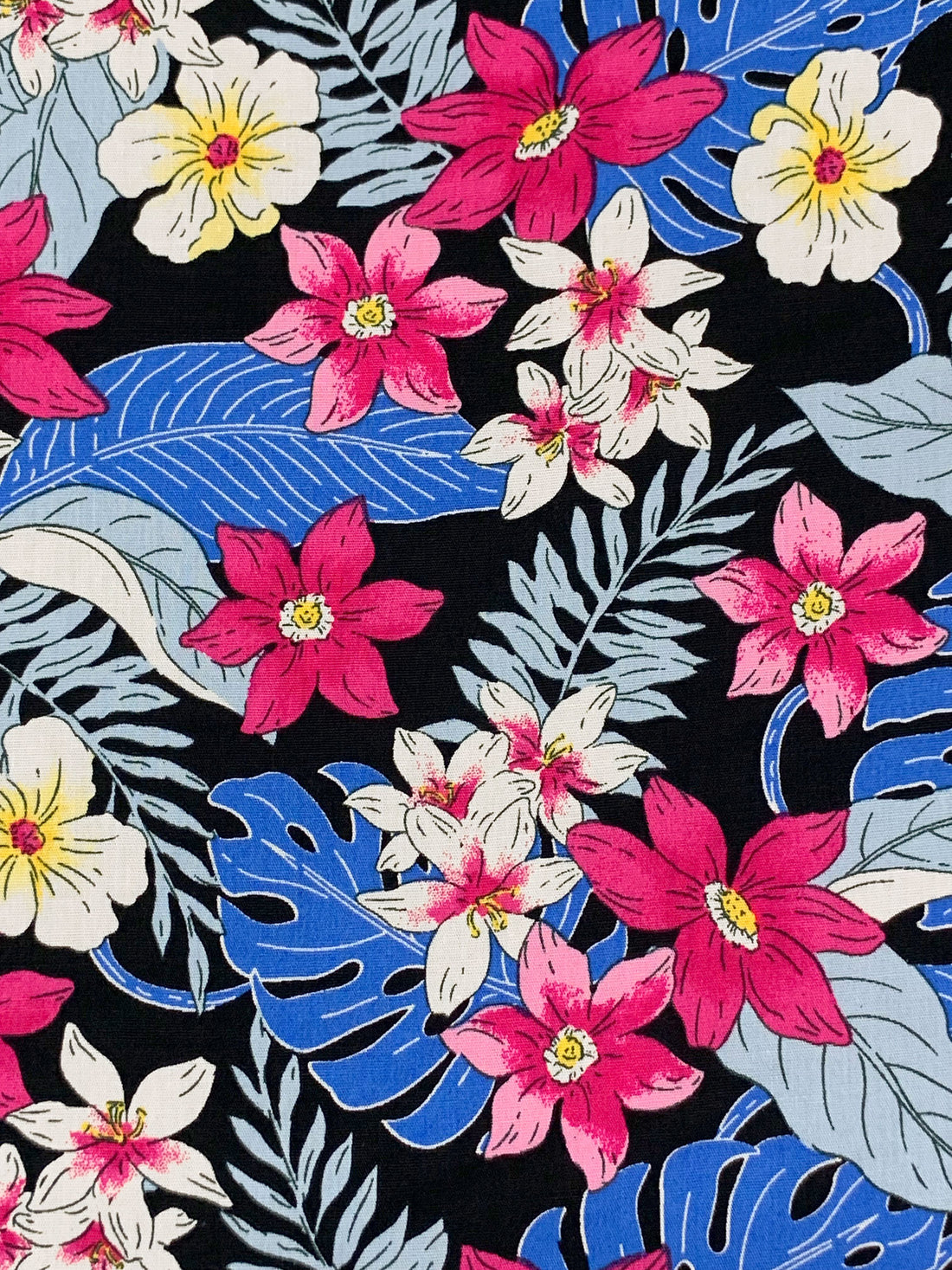 Black/Fuchsia Rose/True Blue/Multi 100% Cotton Tropical Floral Print Poplin 58W