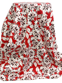 Crimson Red/White/Black Cotton/Lycra Stylized Floral Print Sateen Bottom Weight Woven - NY Designer - 54W