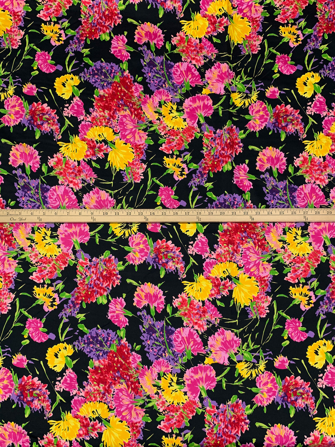 Black/Charm Pink/Amethyst/Multi Cotton/Lycra Floral Print Sateen Bottom Weight Woven - NY Designer - 48W