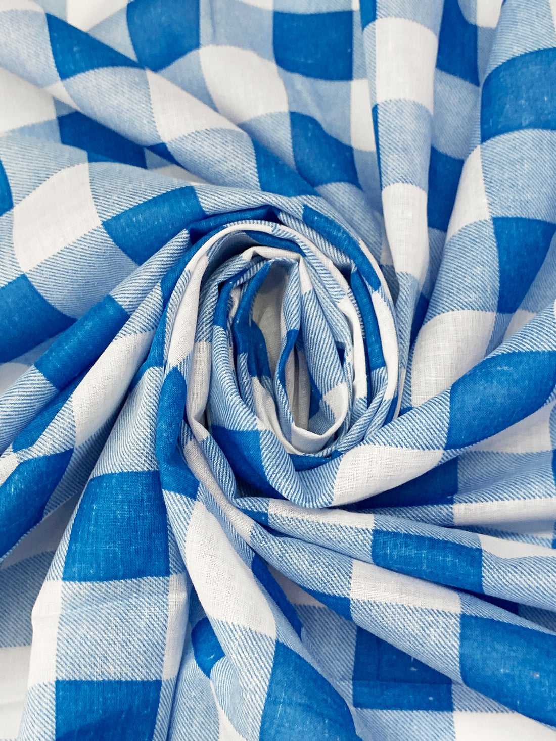 French Blue/White 100% Cotton Gingham Check Voile 55W