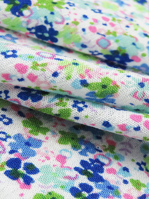 Apple Green/Lapis/Bubblegum/Multi 100% Rayon Ditsy Floral Paint Splatter Print Crinkle Challis 56W