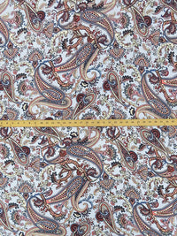 Dusty Cornflower/Salmon/Brick Red/Multi 100% Rayon Paisley Print Crinkle Challis 56W