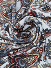 Dusty Cornflower/Salmon/Brick Red/Multi 100% Rayon Paisley Print Crinkle Challis 56W