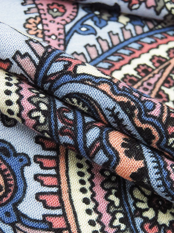 Dusty Cornflower/Salmon/Brick Red/Multi 100% Rayon Paisley Print Crinkle Challis 56W