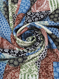 Sage/Steel Blue/Terracotta/Multi 100% Polyester Floral Paisley Patchwork Print Bubble Crepe 62W