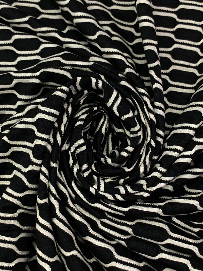Black/White Rayon/Polyester Honeycomb Weave Knit 58W