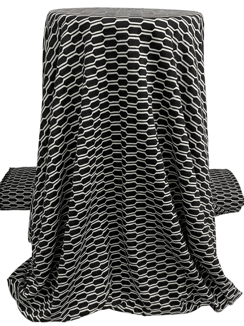 Black/White Rayon/Polyester Honeycomb Weave Knit 58W