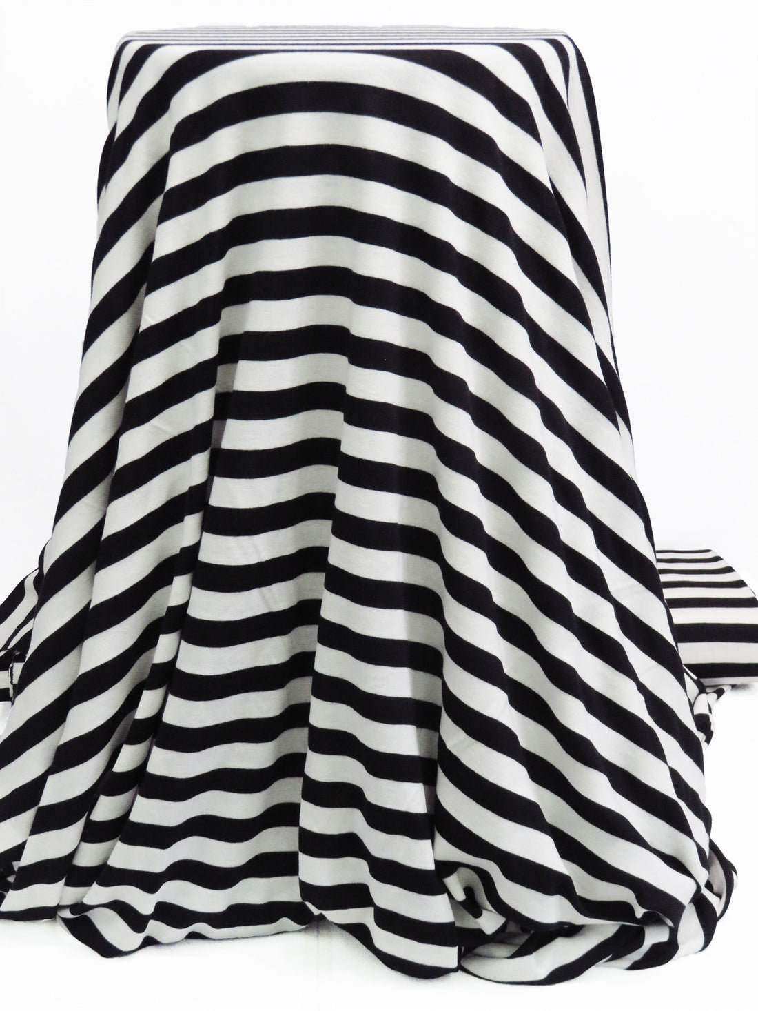 Black/Chalk White 100% Polyester Horizontal Stripe Interlock Knit 52W