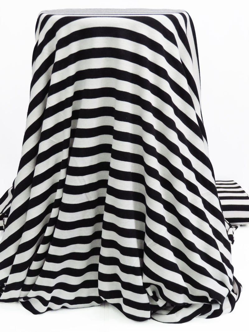 Black/Chalk White 100% Polyester Horizontal Stripe Interlock Knit 52W