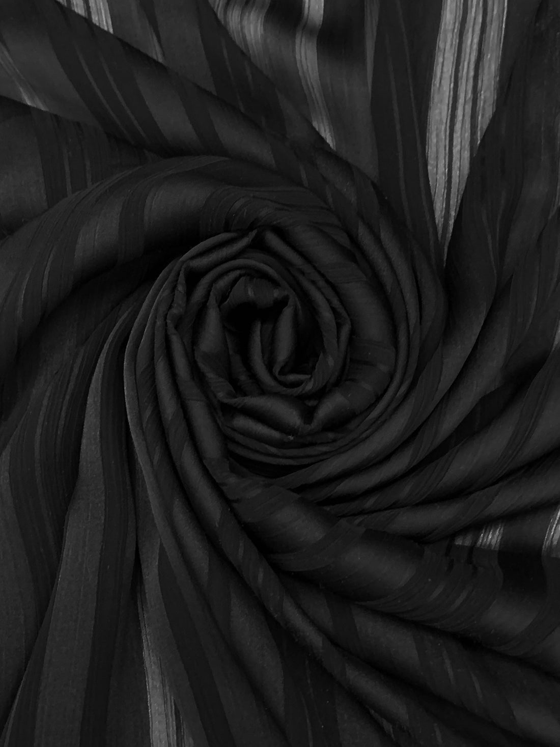 Black 100% Polyester Vertical Stripe Crinkle Chiffon 52W