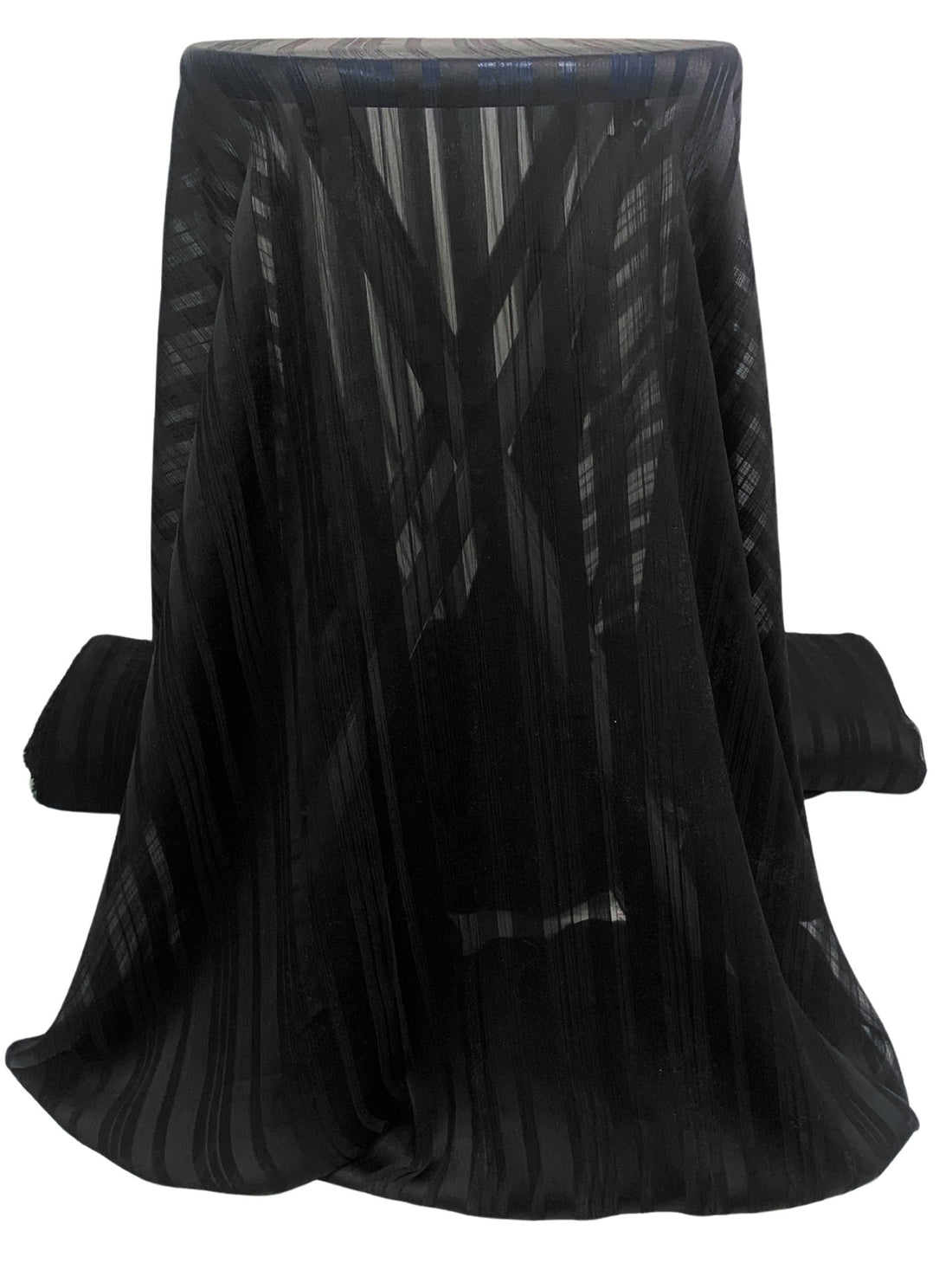 Black 100% Polyester Vertical Stripe Crinkle Chiffon 52W