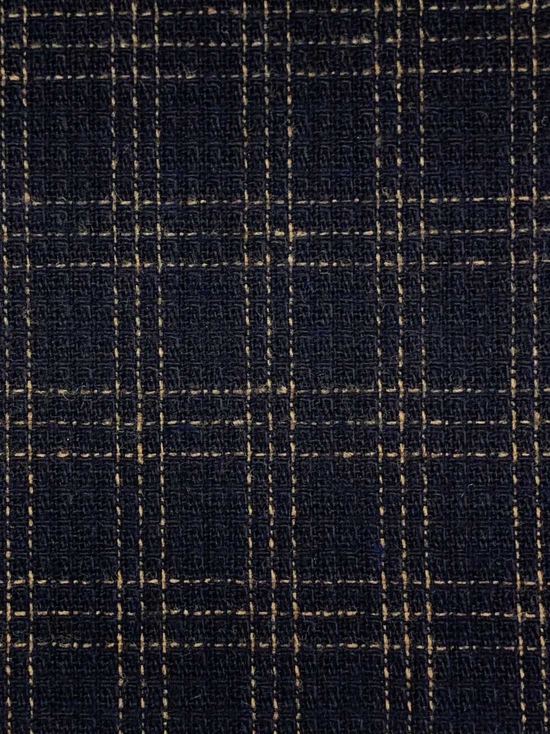 Dark Navy/Tan 100% Polyester Plaid Flanneled Boucle Suiting 60W