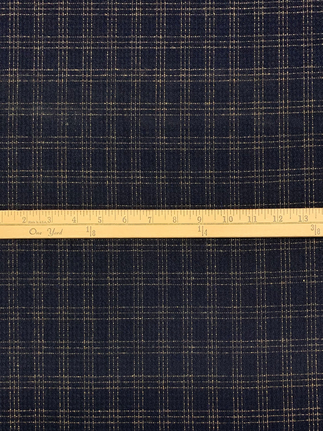 Dark Navy/Tan 100% Polyester Plaid Flanneled Boucle Suiting 60W