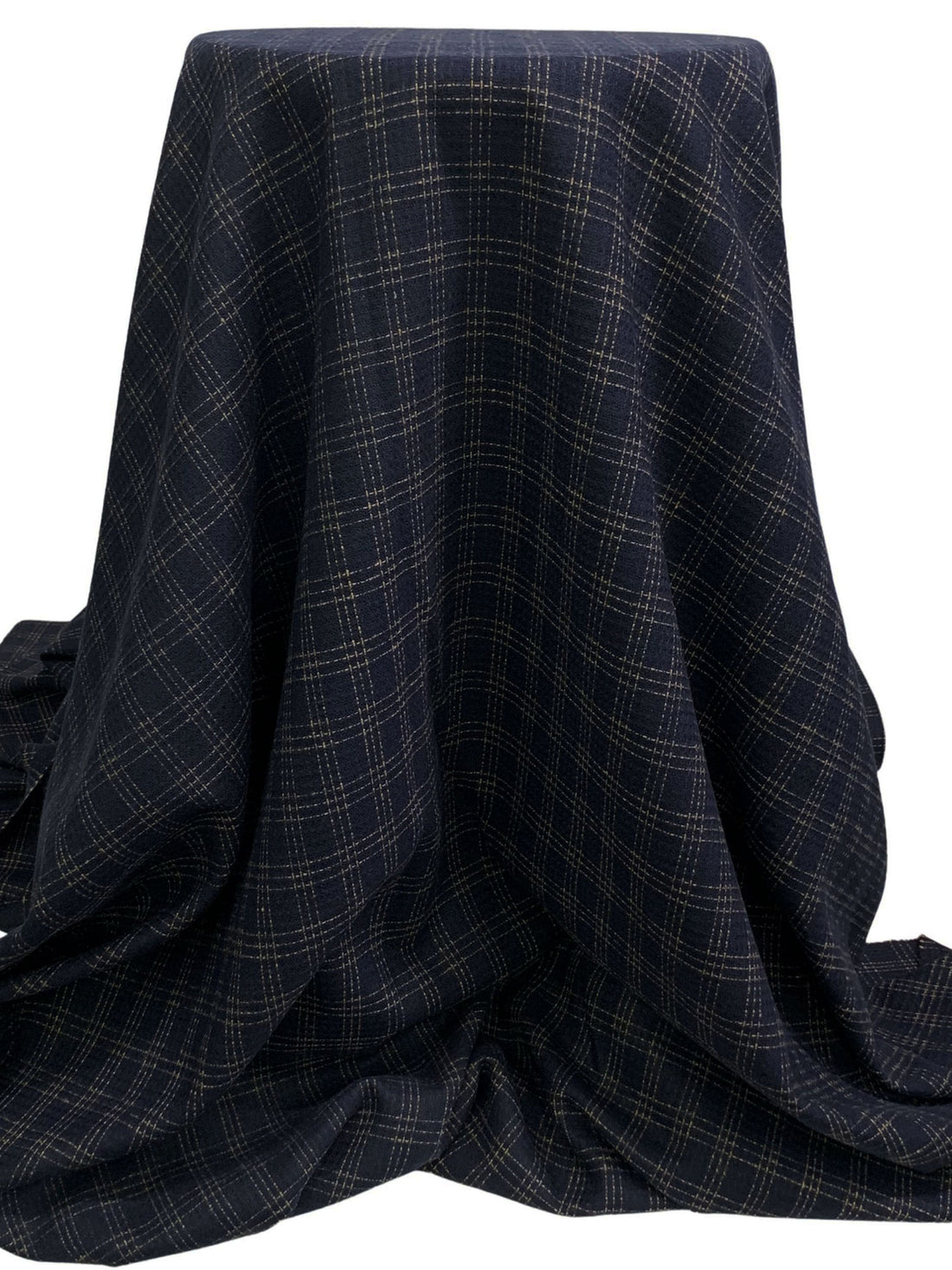 Dark Navy/Tan 100% Polyester Plaid Flanneled Boucle Suiting 60W