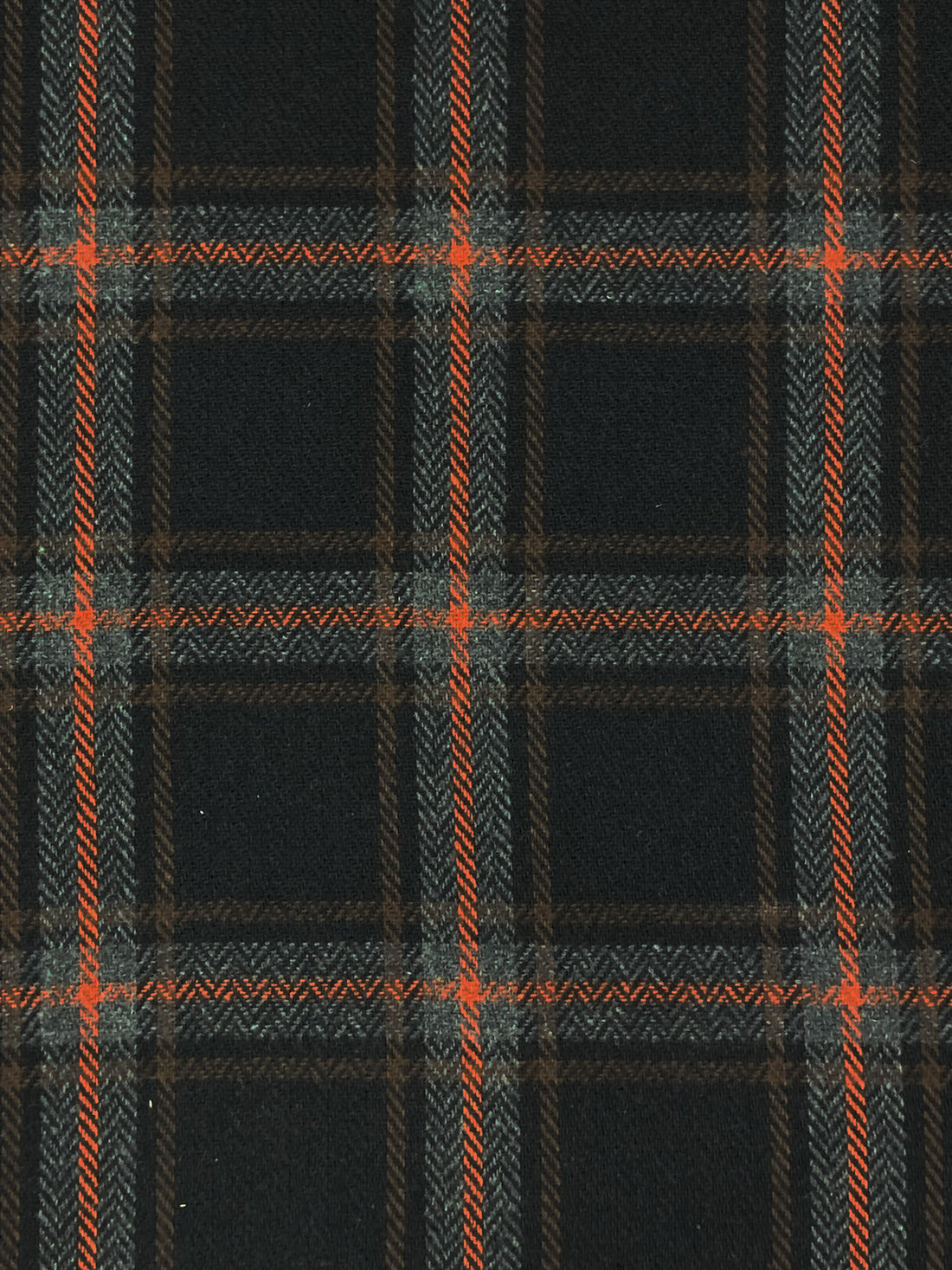 Black/Burnt Orange/Charcoal/Umber Polyester/Wool Plaid Flannel Suiting 59W