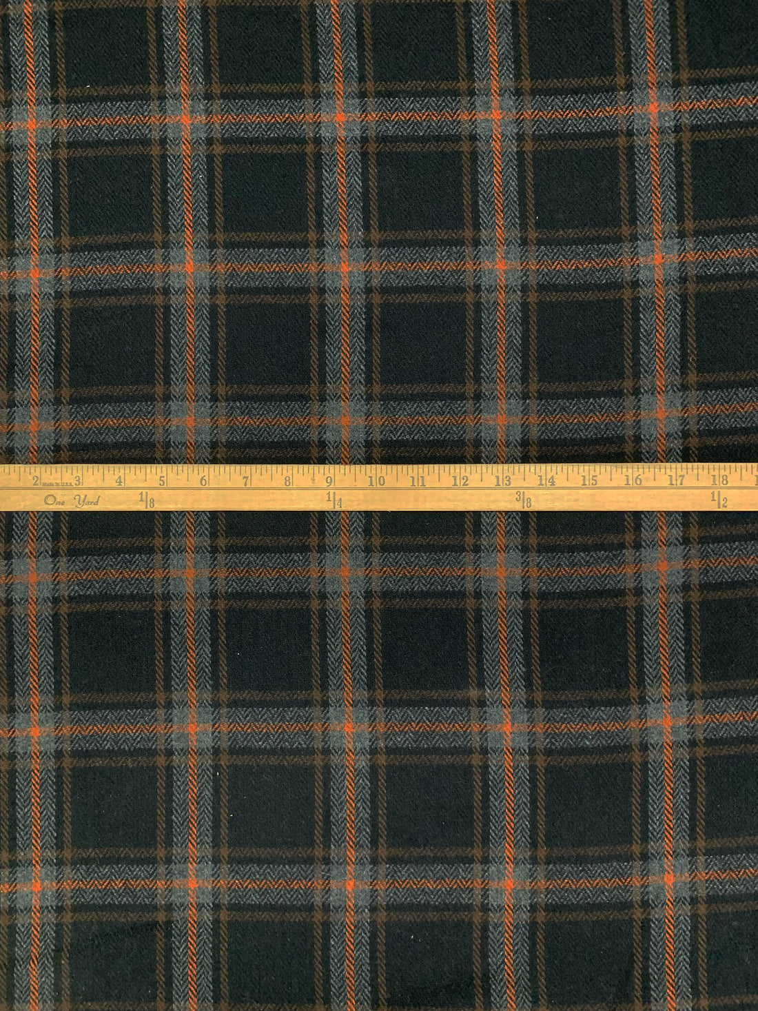 Black/Burnt Orange/Charcoal/Umber Polyester/Wool Plaid Flannel Suiting 59W