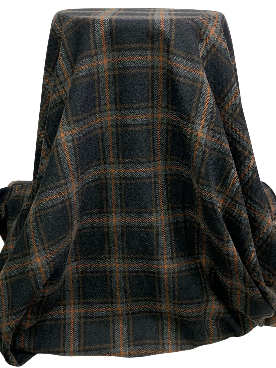 Black/Burnt Orange/Charcoal/Umber Polyester/Wool Plaid Flannel Suiting 59W