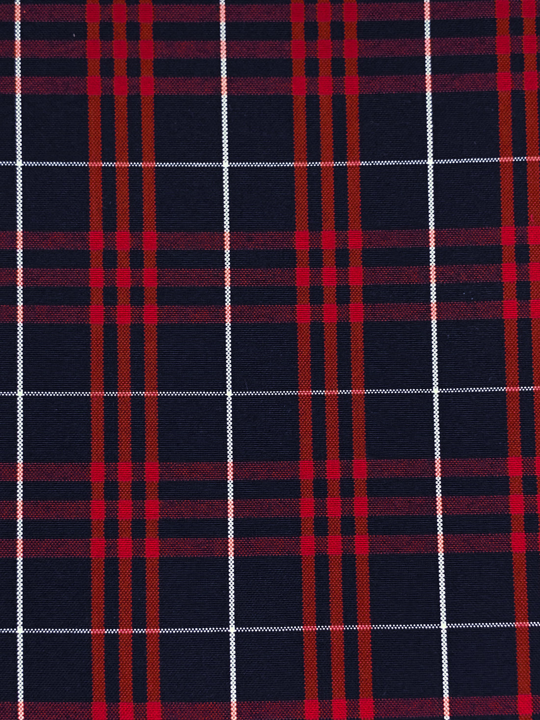Dark Navy/Vivid Auburn/White 100% Polyester Yarn-Dyed Plaid Suiting 54W