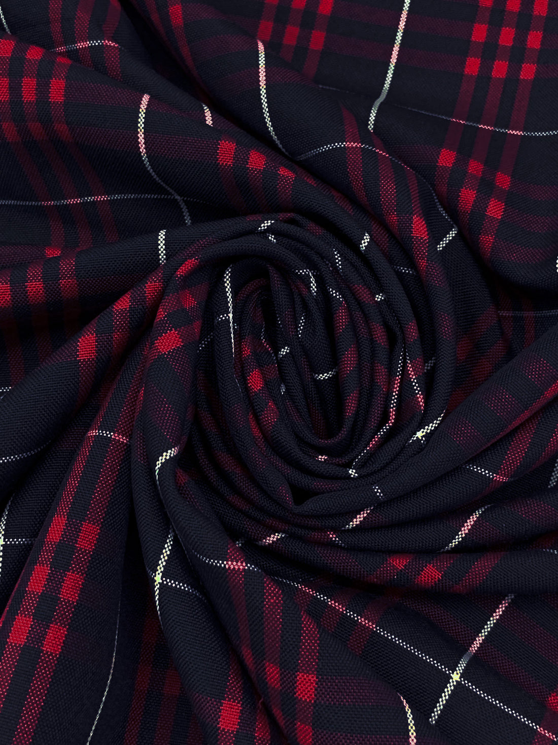 Dark Navy/Vivid Auburn/White 100% Polyester Yarn-Dyed Plaid Suiting 54W